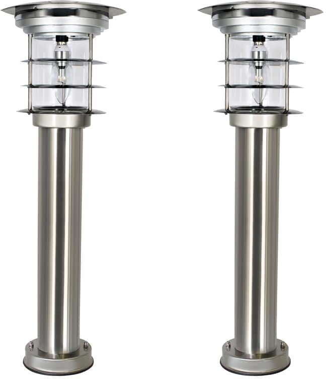 GAMA SONIC Stainless Steel Black Bollard Light Outdoor Waterproof Garden Solar Warm White LED Pathway Landscape Light (2-Pack)