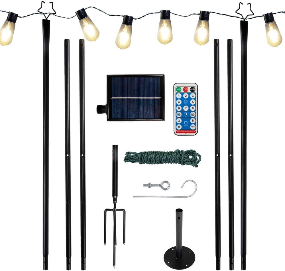 JAXPETY 8 ft. String Light Pole 25-Light Outdoor Solar Powered LED String Light Set for Garden Lawn Patio Decor (6-Pack)