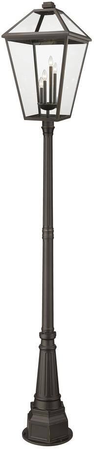 Talbot 19.5 in. 4-Light Post Mounted Stainless Steel Rust Resistant Fixture Bronze Outdoor with Seedy Glass Shade