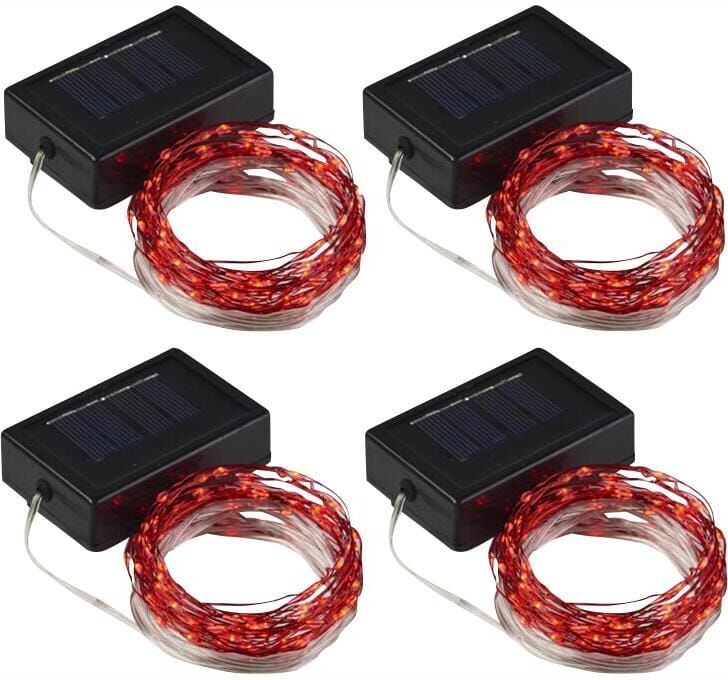 100-Light 20 ft. Red Solar Integrated LED String Light (4-Pack)