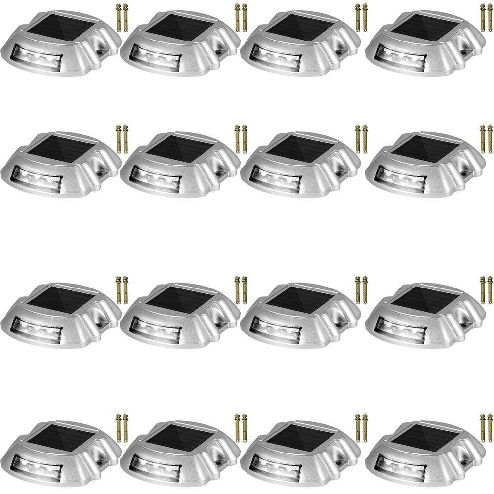 VEVOR Solar Dock Lights 16-Pack Outdoor Waterproof Wireless 6 LEDs Solar Driveway Lights with Screw for Path Garden, White
