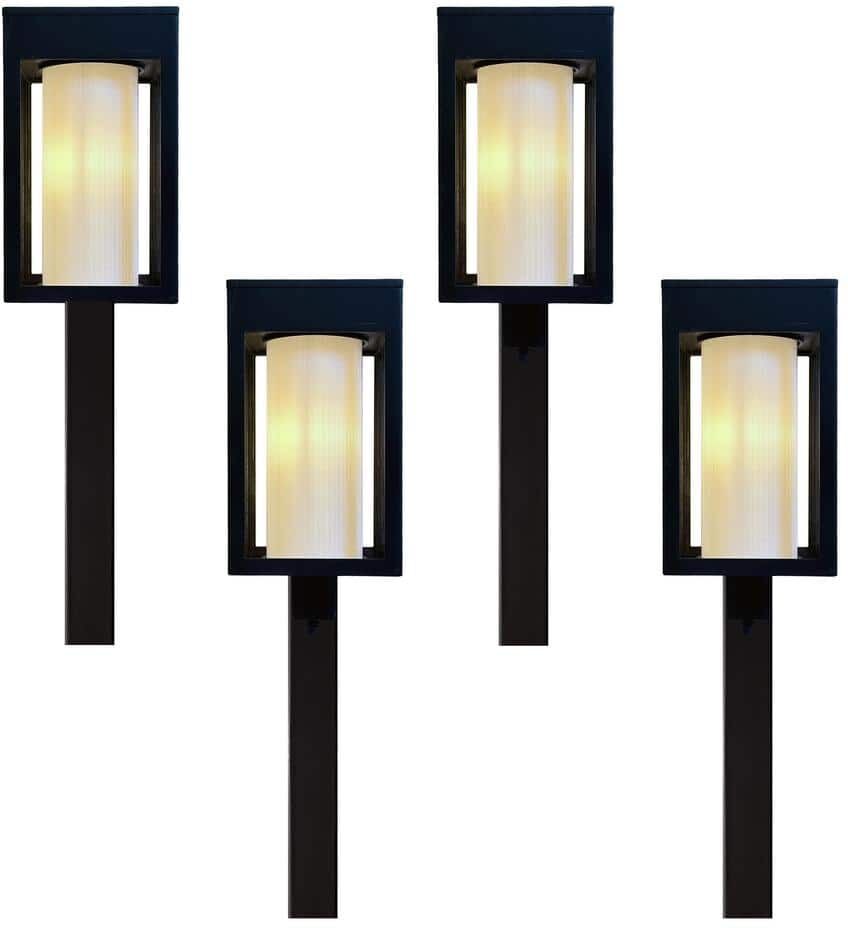 Monteaux Lighting Black Integrated LED Outdoor Solar Pathway Lights with Outer Clear and Inner Frosted Glass (4-Pack)