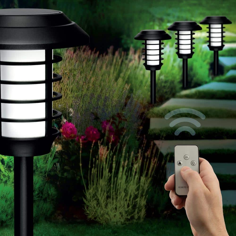 Bell + Howell Solar Power Pathway Lights Black 2 Modes 21 Lumen LED Landscape Path Light with Remote Control (Set of 4)