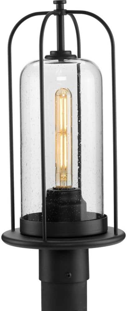 Progress Lighting Watch Hill 1-Light Textured Black Clear Seeded Glass Farmhouse Outdoor Post Lantern Light