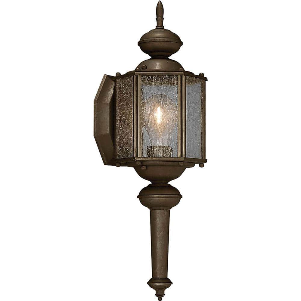 Progress Lighting Roman Coach Collection 1-Light Antique Bronze Clear Seeded Glass Traditional Outdoor Small Wall Lantern Light