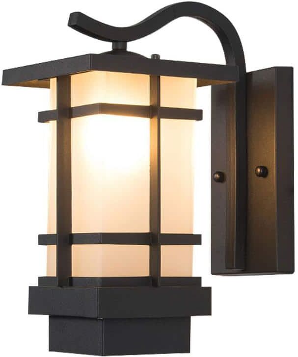 OUKANING 1-Light Black Indoor/Outdoor Wall Sconce with Glass Shade for Garden Patio Pathway