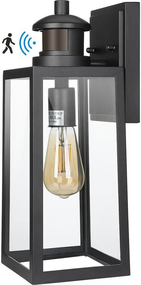 DEWENWILS 14.2 in. Black Motion Sensing Dusk to Dawn Outdoor Hardwired Wall Lantern Scone with No Bulbs Included