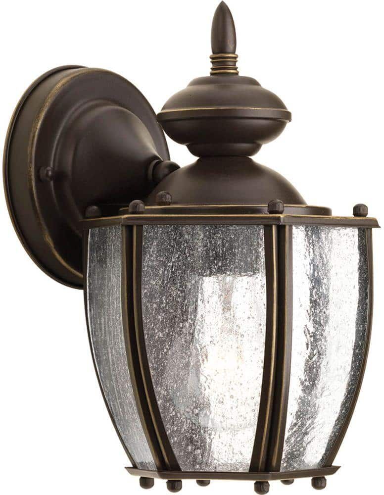 Progress Lighting Roman Coach Collection 1-Light Antique Bronze Clear Seeded Glass Traditional Outdoor Small Wall Lantern Light