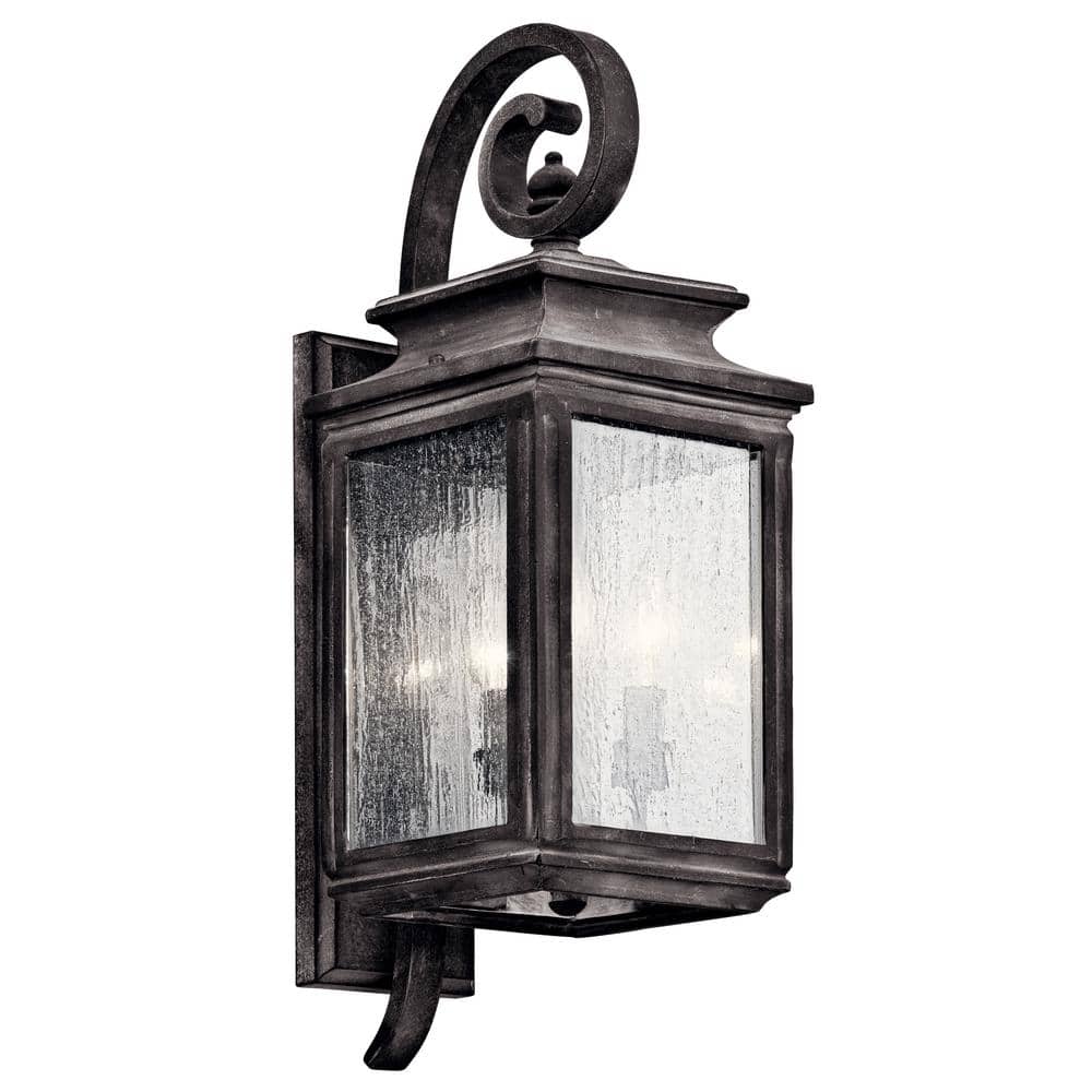 KICHLER Wiscombe Park 3-Light Weathered Zinc Outdoor Hardwired Wall Lantern Sconce with No Bulbs Included (1-Pack)