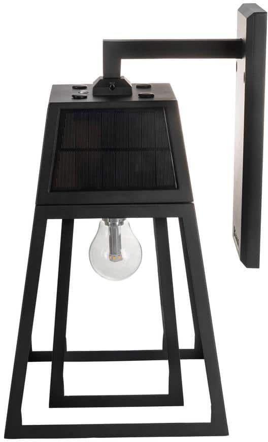 GAMA SONIC Aria 1-Light Black Modern Outdoor Solar Wall Sconce Lantern with Warm White Light Bulb Included for Garage and Patio