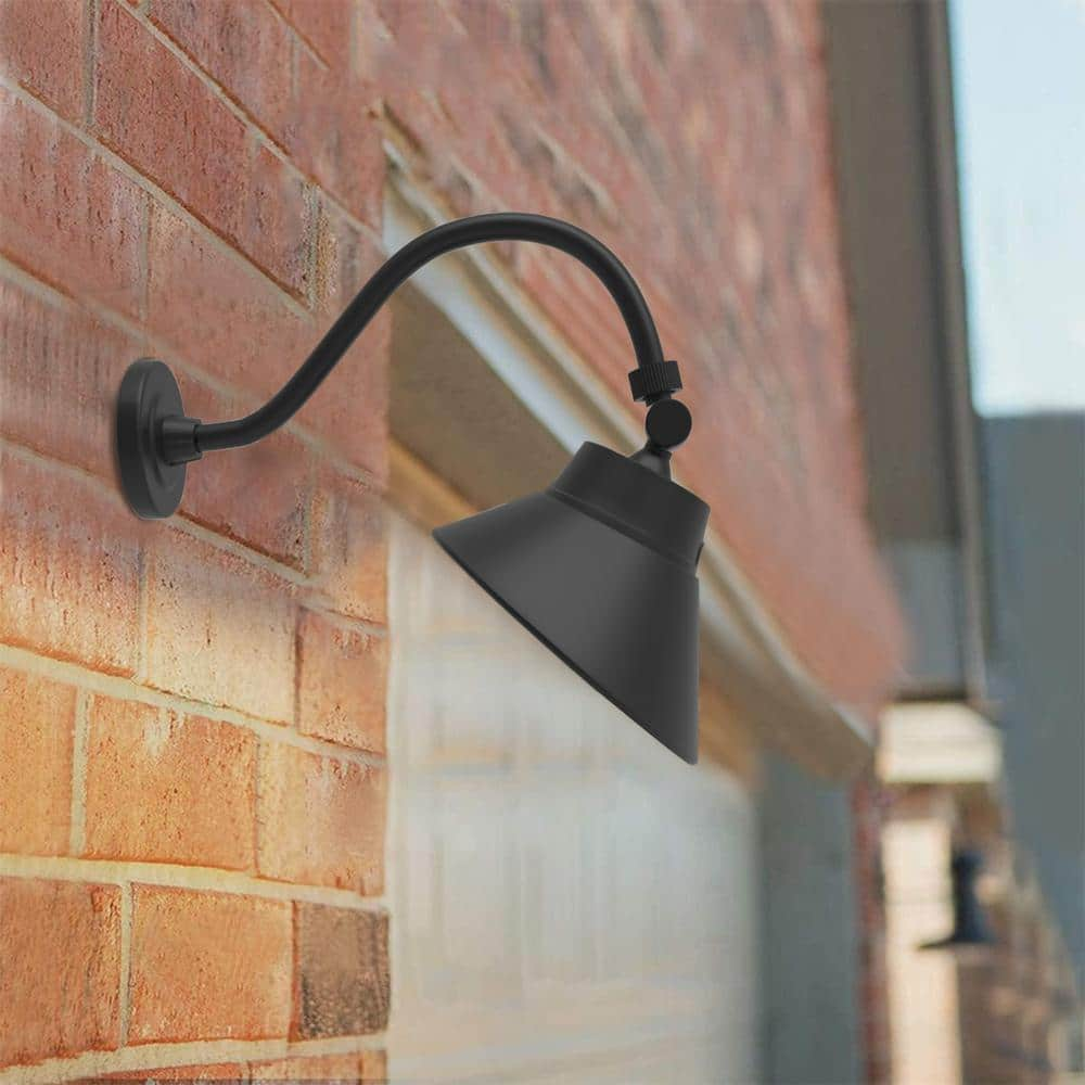 Cedar Hill 10 in. 42-Watt, 4000 Lumens LED Black Angle Shade Gooseneck Barn Light with Photocell, Outdoor Sign Light