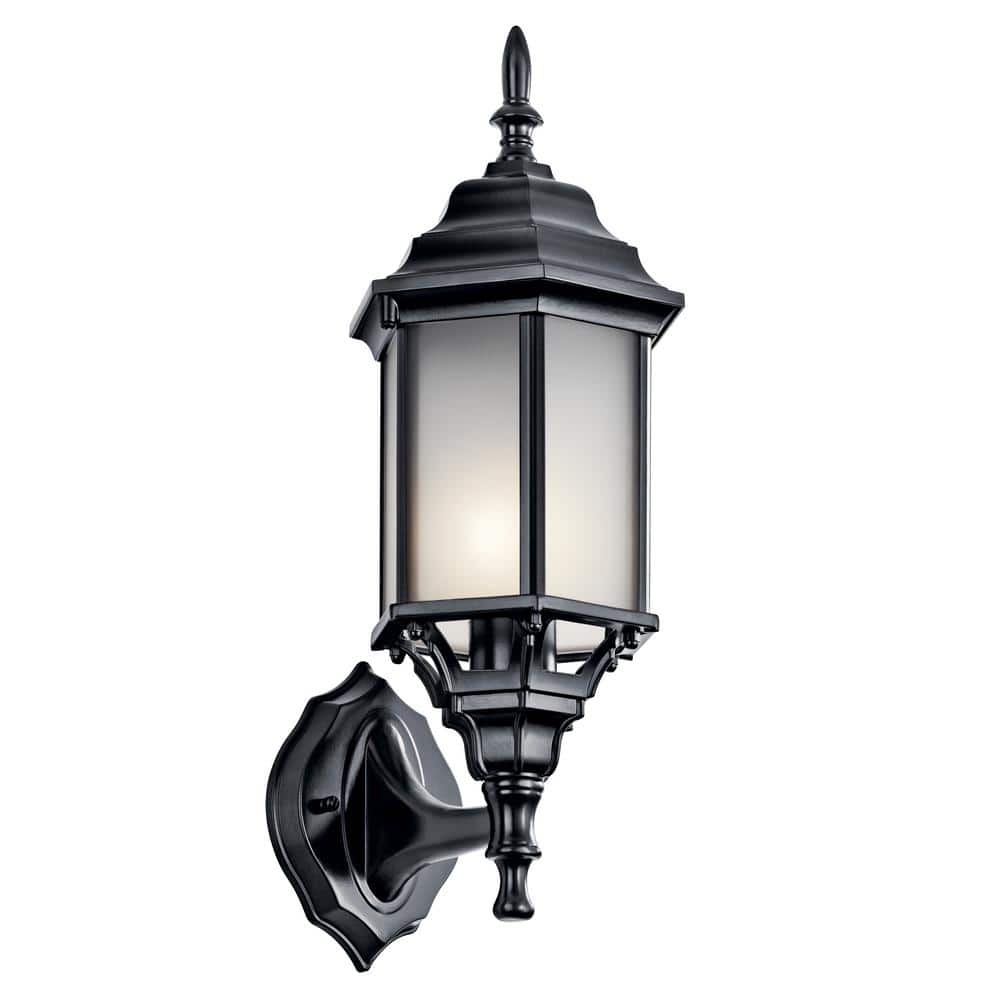 KICHLER Chesapeake 17 in. 1-Light Satin Black Outdoor Hardwired Wall Lantern Sconce with No Bulbs Included (1-Pack)