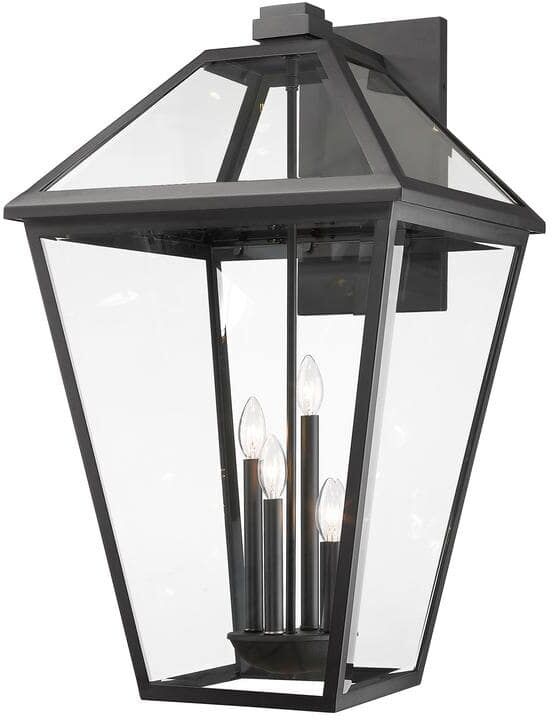 Talbot 19.5 in. 4-Light Outdoor Wall Sconce Black with Clear Beveled Glass Shade