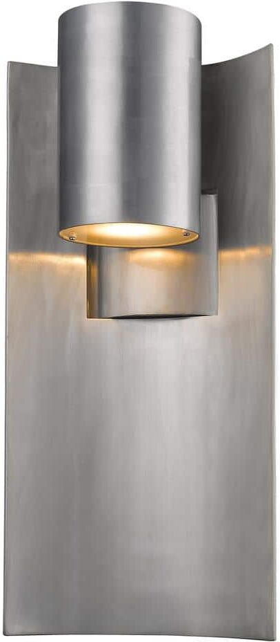 Amador 14-Watt 19 in. Silver Integrated LED Aluminum Hardwired Outdoor Weather Resistant Cylinder Wall Sconce Light