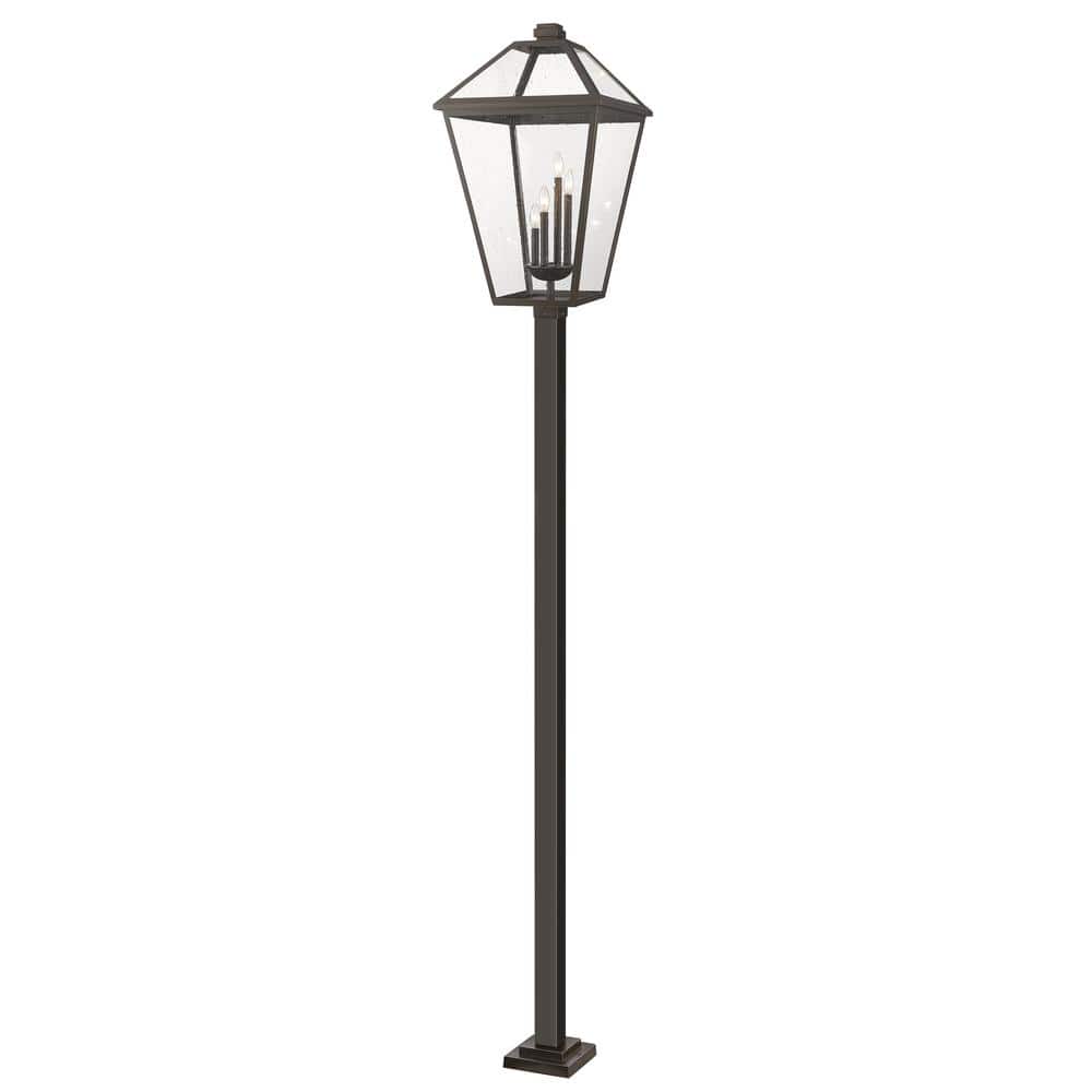 Talbot 19.5 in. 4-Light Post Mounted Stainless Steel Rust Resistant Fixture Bronze Outdoor with Seedy Glass Shade
