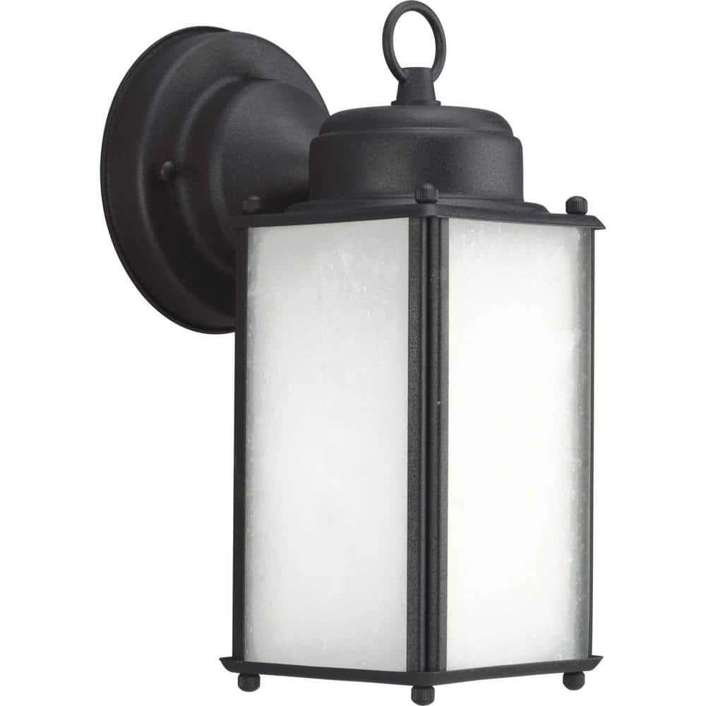 Progress Lighting Roman Coach Collection 1-Light Textured Black Etched Seeded Glass Traditional Outdoor Small Wall Lantern Light