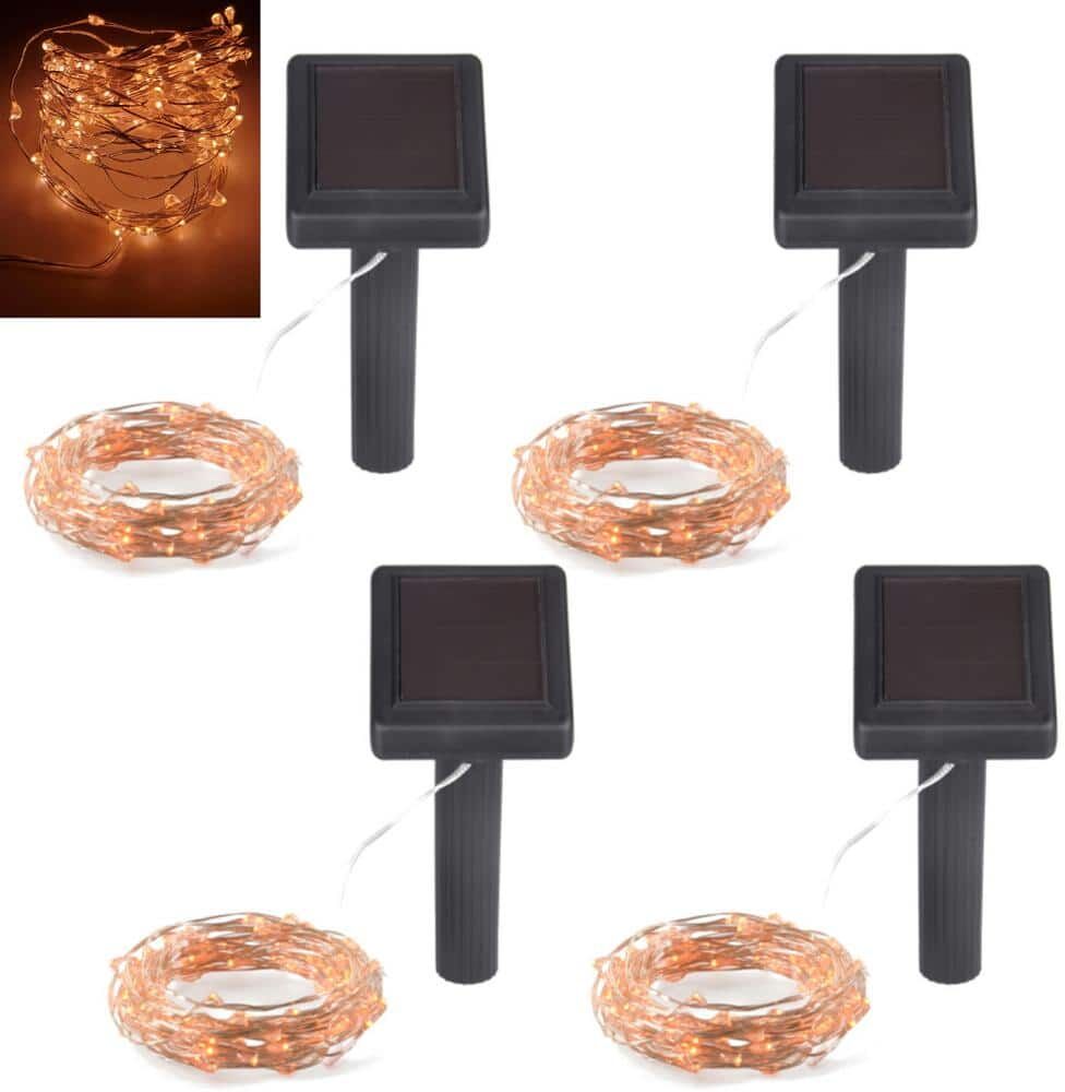 Outdoor 100-Light 20 ft. Solar Amber Flame Integrated LED String Light (4-Pack)