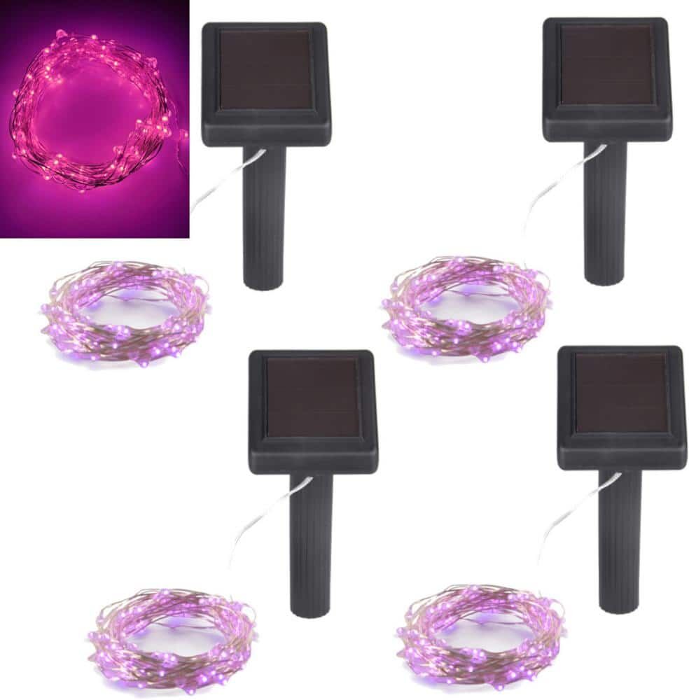 Outdoor 100-Light 20 ft. Solar Pink Integrated LED String Light (4-Pack)