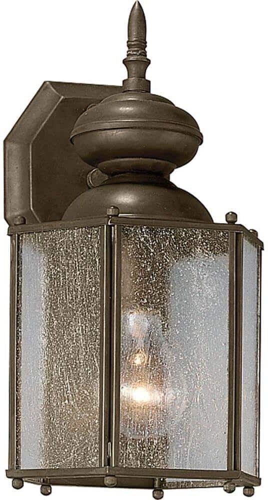 Progress Lighting Roman Coach Collection 1-Light Antique Bronze Clear Seeded Glass Traditional Outdoor Small Wall Lantern Light