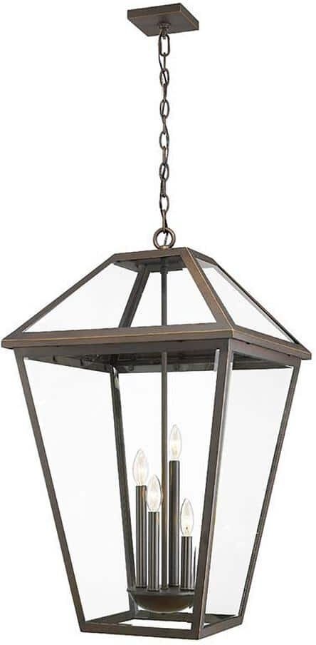 Talbot 4-Light Oil Rubbed Bronze Outdoor Lantern Pendant with Seedy Glass Shade