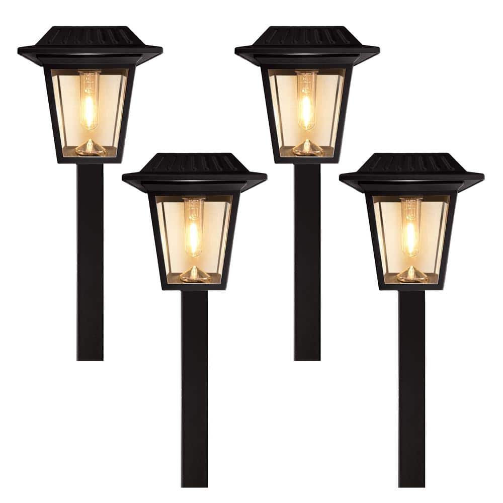 Monteaux Lighting Black Integrated LED Outdoor Solar Pathway Lights with Clear Glass (4-Pack)