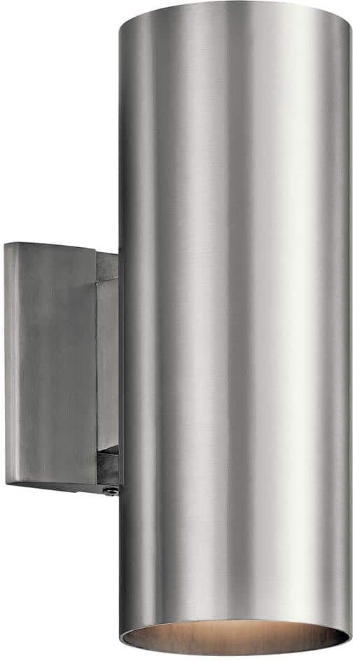 KICHLER Independence 12 in. 2-Light Brushed Aluminum Outdoor Hardwired Wall Cylinder Sconce with No Bulbs Included (1-Pack)