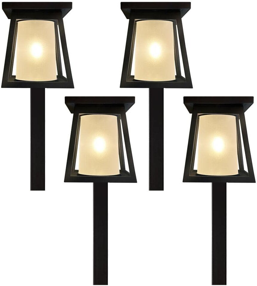 Monteaux Lighting Black Integrated LED Outdoor Solar Pathway Lights with Frosted Glass (4-Pack)