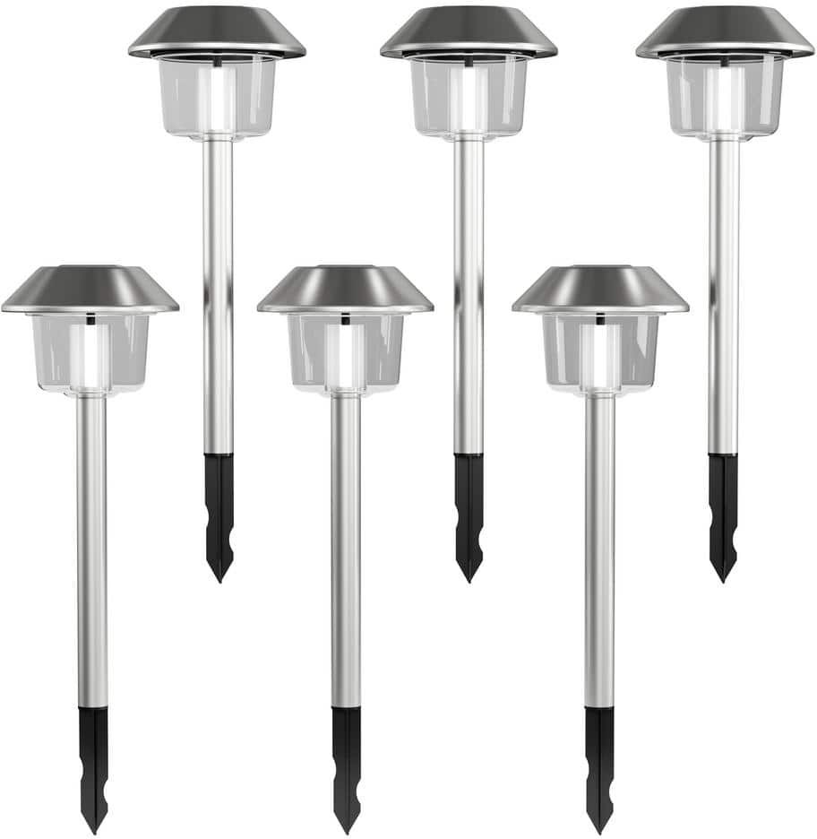 Pure 17 in. Silver Outdoor Integrated LED Solar Pathway Lights (6-Pack)