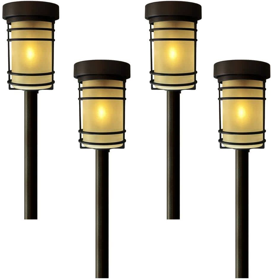 Monteaux Lighting Black Integrated LED Outdoor Solar Pathway Lights with Frosted Glass (4-Pack)