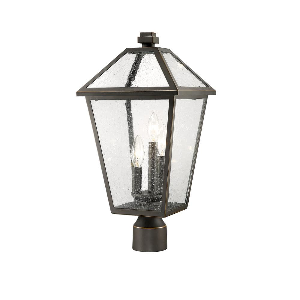 Talbot 3-Light Bronze 20 in. Steel Hardwired Outdoor Weather Resistant Post Light Round Fitter with No Bulb Included