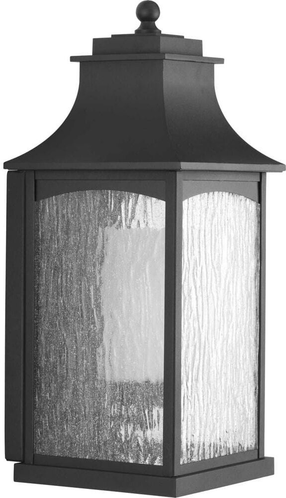 Progress Lighting Maison Collection 1-Light Textured Black Clear Water Seeded Glass Farmhouse Outdoor Large Wall Lantern Light