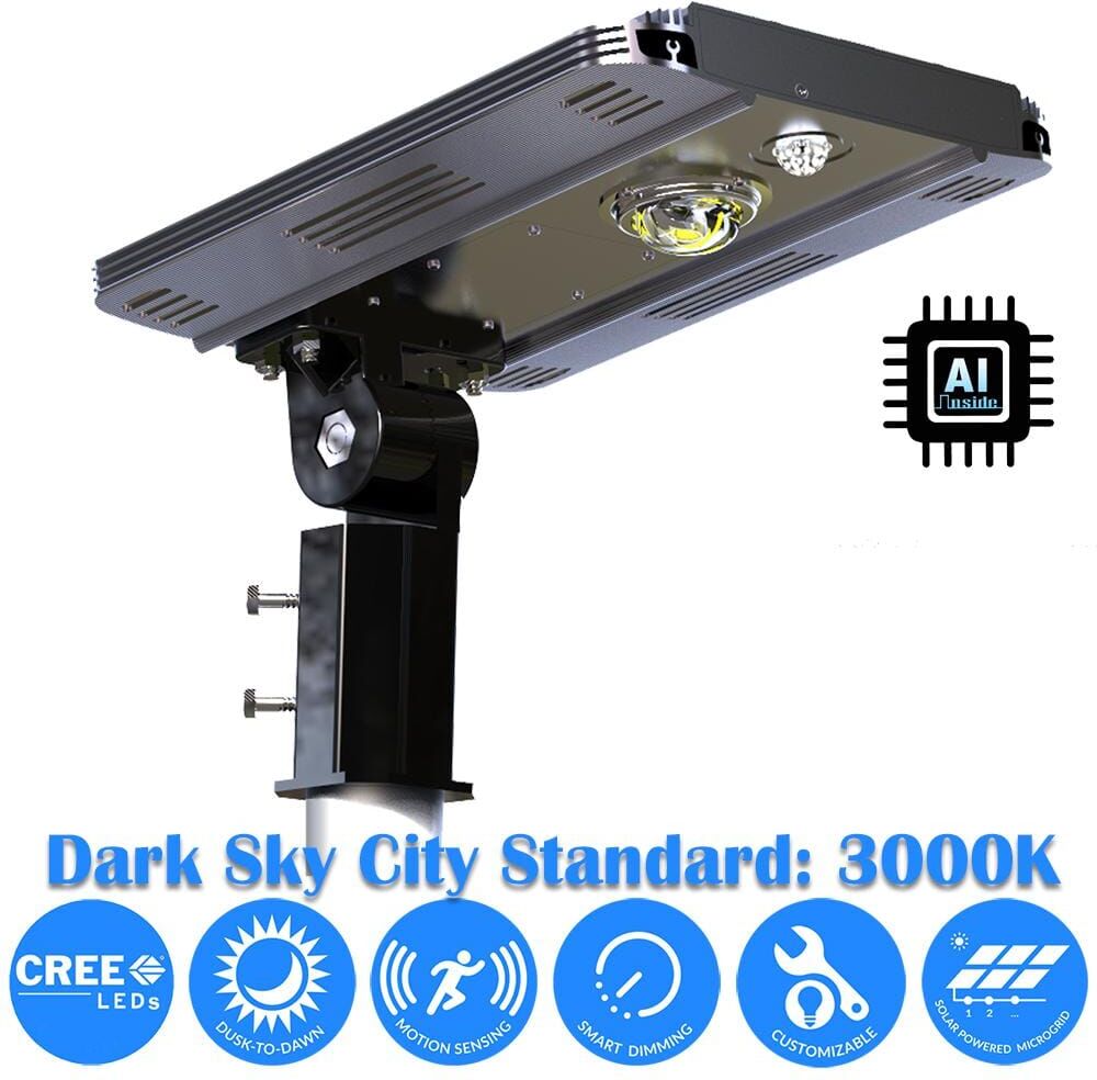 eLEDing AI SMART 1600 Lumens Metallic Solar Power Motion Activate Outdoor Integrated LED CREE 3000K Street Area Light