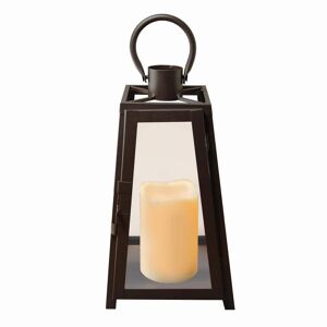LUMABASE 11 in. Tapered Metal Lantern with LED Candle, Black