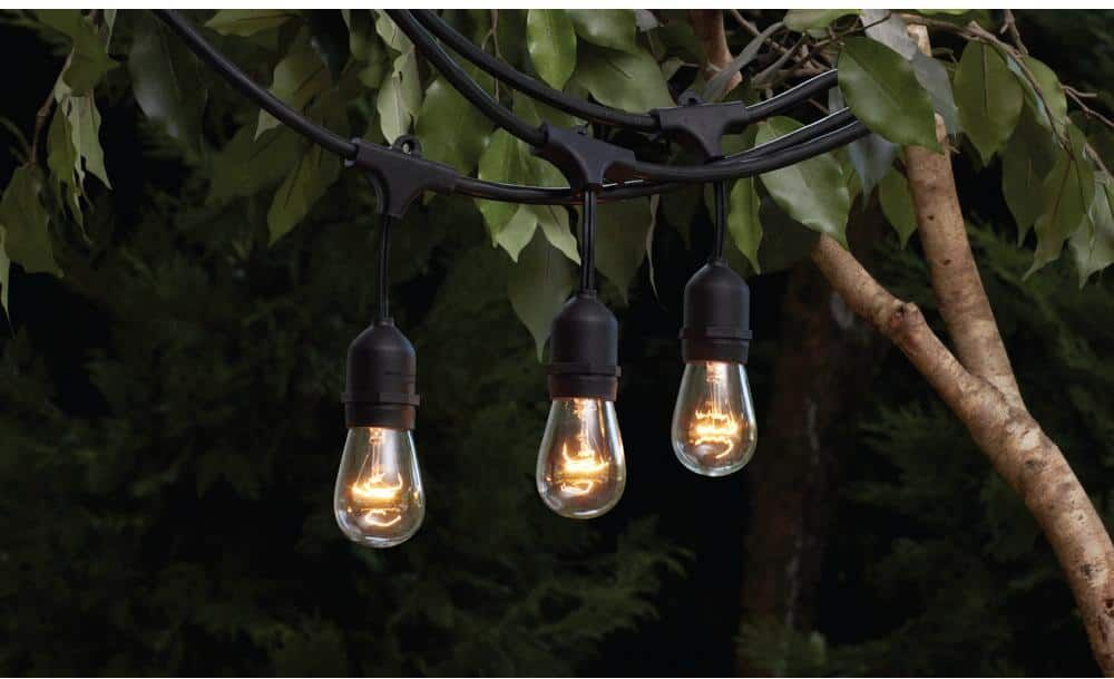 Hampton Bay 12-Light 24 ft. Black Indoor/Outdoor Commercial Incandescent Edison String Light