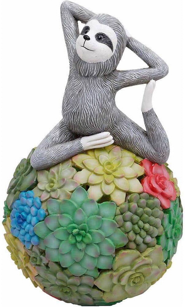 HunnyKome Solar Lighting 1-Light 9 in. Integrated LED Solar Powered Yoga Sloth with Colorful Succulent Ball