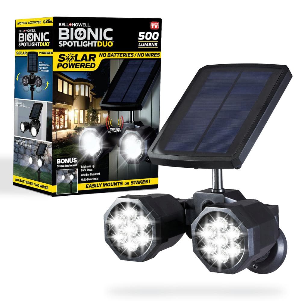 Bell + Howell Solar Powered Motion Activated Integrated LED Black Outdoor Bionic Spotlight Duo Area Light