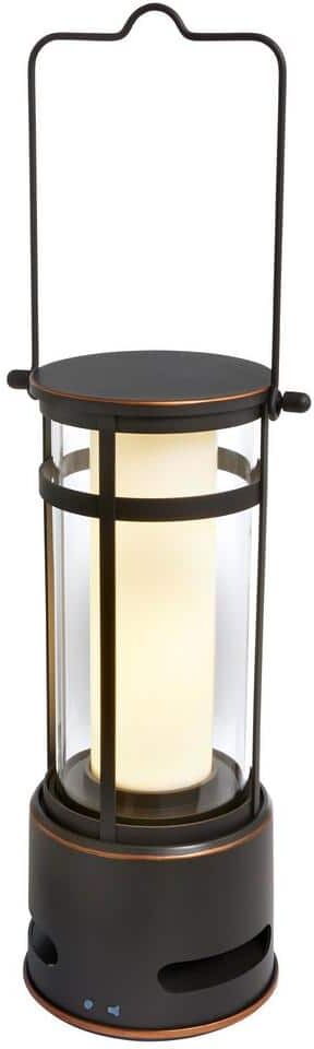 Hampton Bay Oil-Rubbed Bronze Intergrated LED Outdoor Rechargeable Battery-Powered Camping Lantern with Bluetooth Speaker