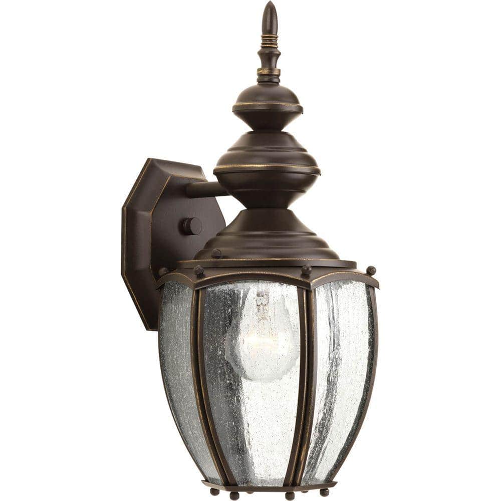 Progress Lighting Roman Coach Collection 1-Light Antique Bronze Clear Seeded Glass Traditional Outdoor Medium Wall Lantern Light