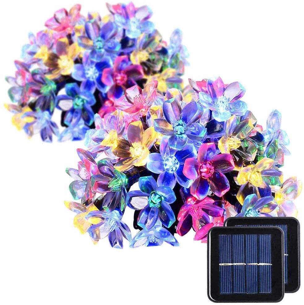 GIGALUMI Outdoor 23 ft. Solar Powered Novelty Bulb LED String Light with Multi-Color, Flower (2-Piece)