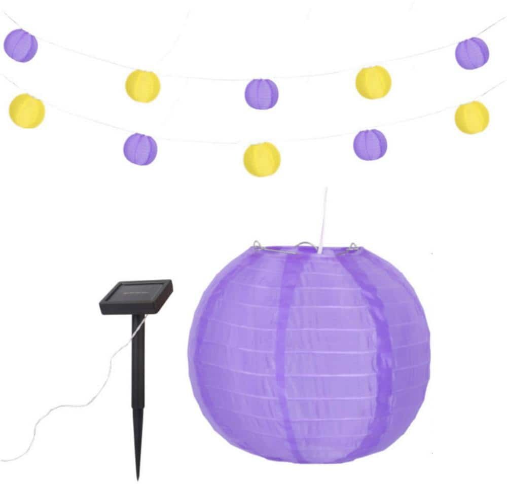 Team XL Outdoor 32 ft. (384 in.) Solar Lantern LED String Light with 10-Light Nylon Purple and Yellow Lanterns