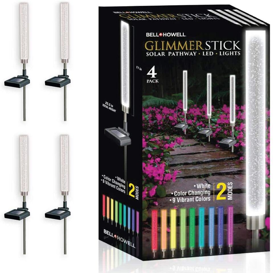 Bell + Howell Glimmer Sticks Clear Color Changing Solar Power Integrated LED Weather Resistant Acrylic Tube Path Light (4-Pack)