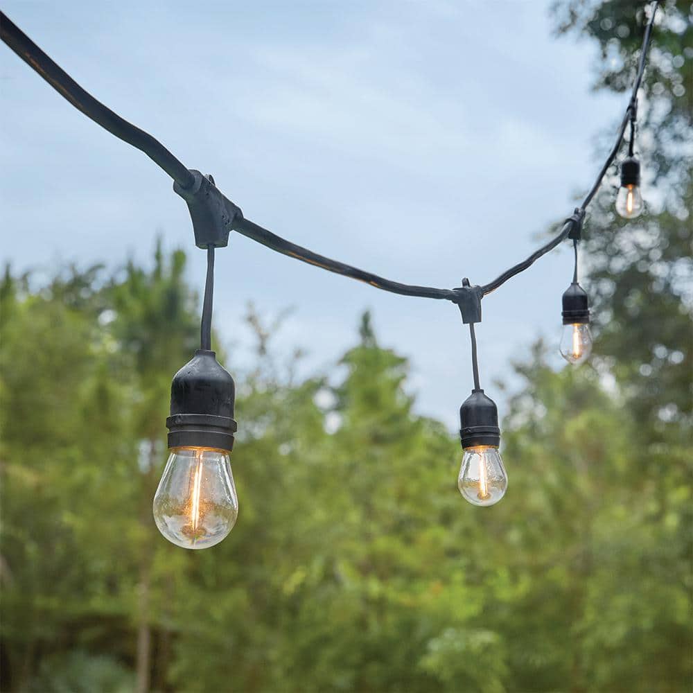 Hampton Bay Outdoor/Indoor 24 ft. 12 Socket Plug-in LED S14 Edison Bulb Black String Light
