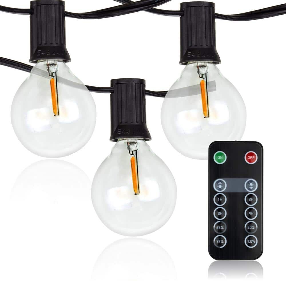 Newhouse Lighting LED Outdoor 50 ft. Plug-In Globe Bulb String Light with 25 Sockets and 100-Watt Dimmer, Remote Control and 2 Extra Bulbs