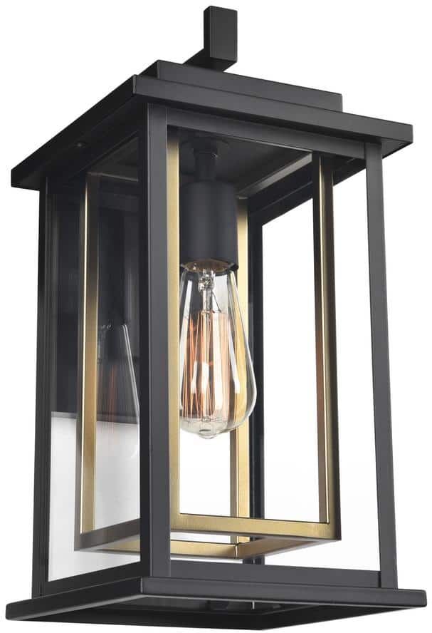 Design House Hayward 1-Light Black and Gold Modern Classic Indoor/Outdoor Wall Lantern Sconce