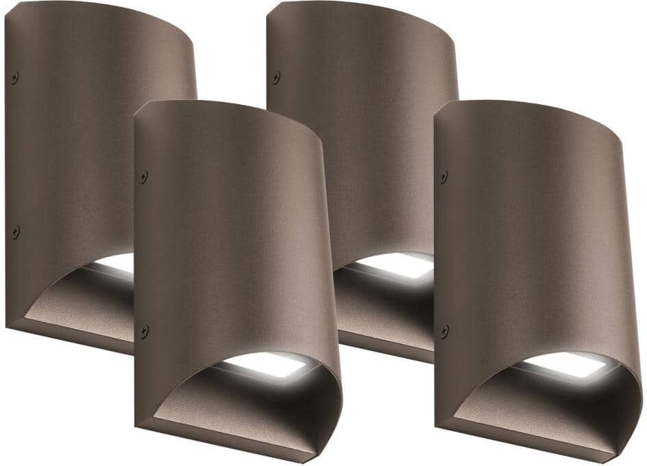 Feit Electric 19-Watt Integrated LED Bronze Up and Down Light Security Cylinder Outdoor Wall Pack Light 5000K 4-Pack