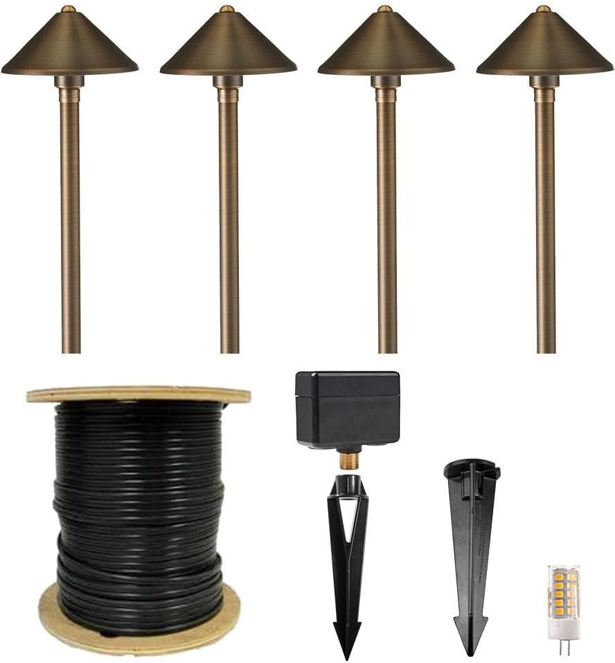 Low Voltage Cast Brass Conehead Bronze Path Light Expansion Kit (4-Pack)