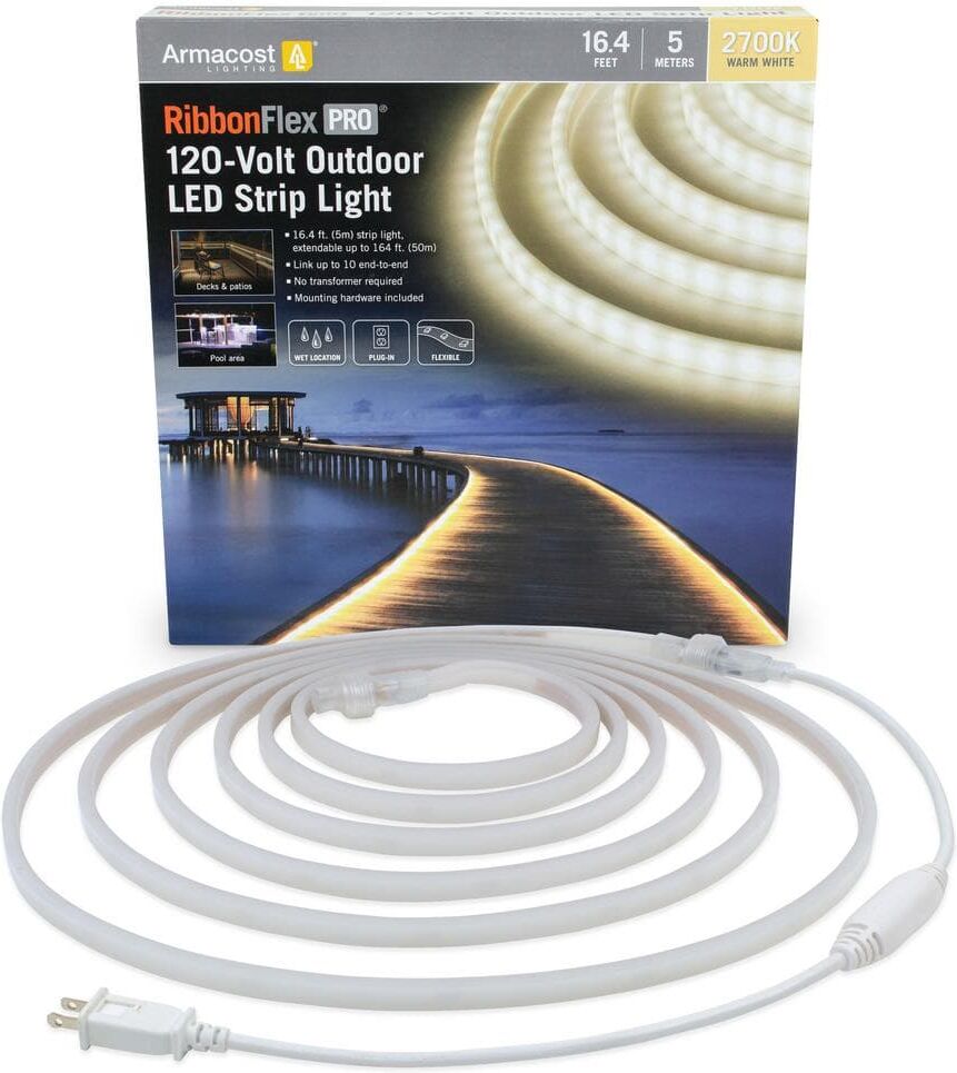 Armacost Lighting RibbonFlex Pro Outdoor 16.4 ft. 120V Plug-In Warm White 2700K LED Rope Light Strip Kit