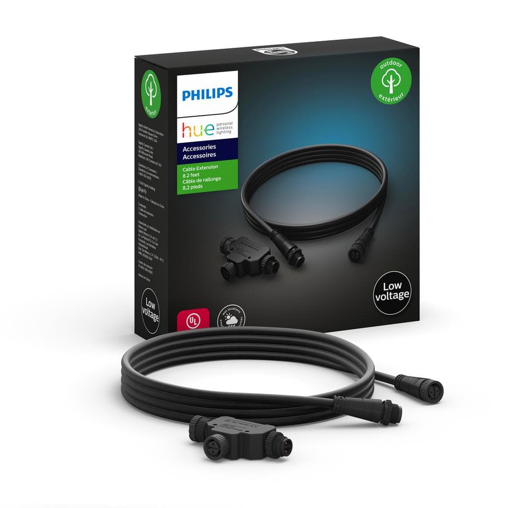 Philips 8 ft. Outdoor Low Voltage Black Cable Extension and T-Part (1-Pack)