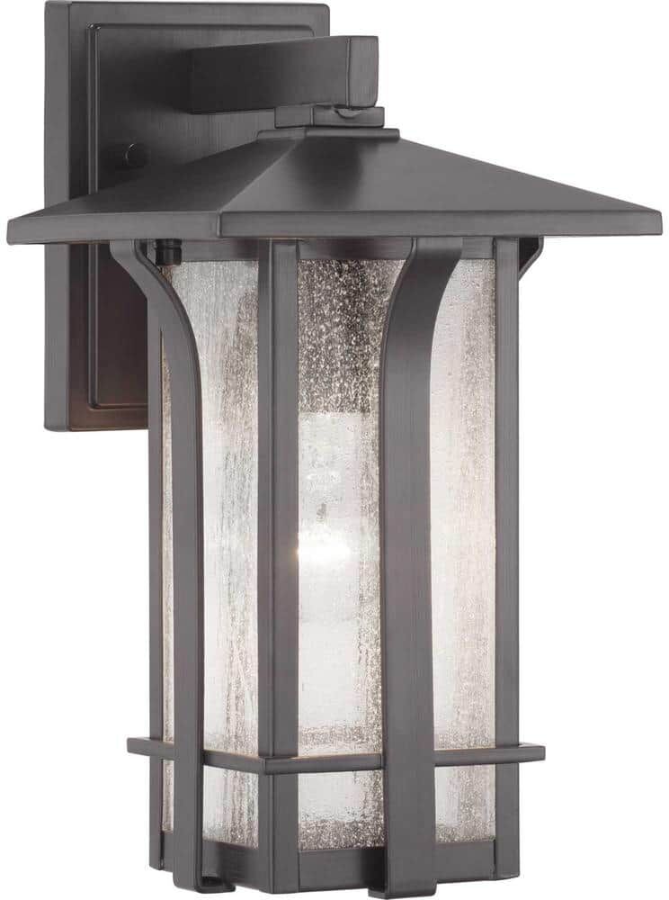 Progress Lighting Cullman Collection 1-Light Antique Bronze Clear Seeded Glass Craftsman Outdoor Small Wall Lantern Light