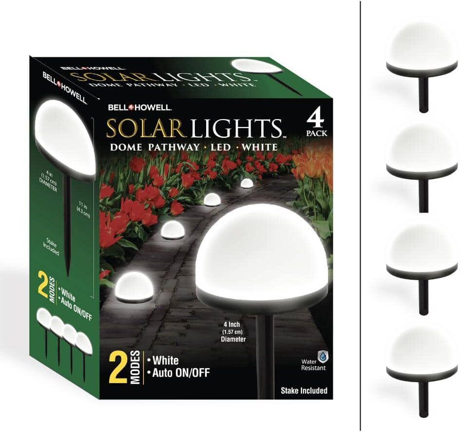 Bell + Howell White Solar Integrated LED Weather Resistant Dome Shape Pathway Path Lights (4-Pack)